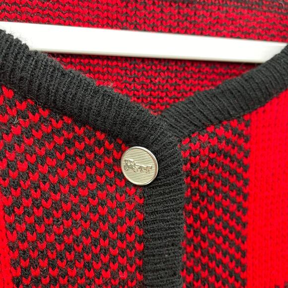Vintage Tally-Ho‎ Red Black Plaid Knitted Cardigan Sweater Carriage Horse Button - Picture 4 of 6